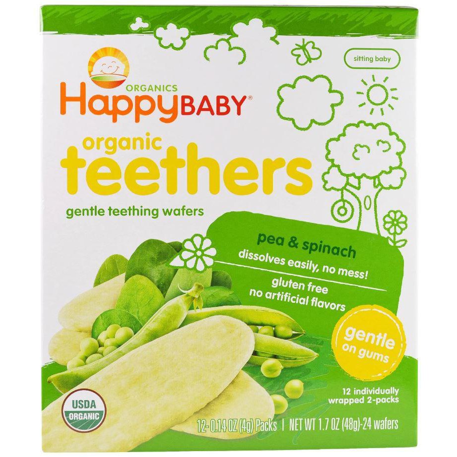 Happy Family Happy Baby Gentle Teethers Pea & Spinach, 12 x 4 g. [Exp