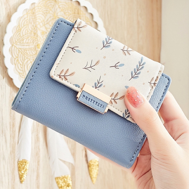 Fashion Women Wallet Small Short Fold Purse Printing Contrast color ...