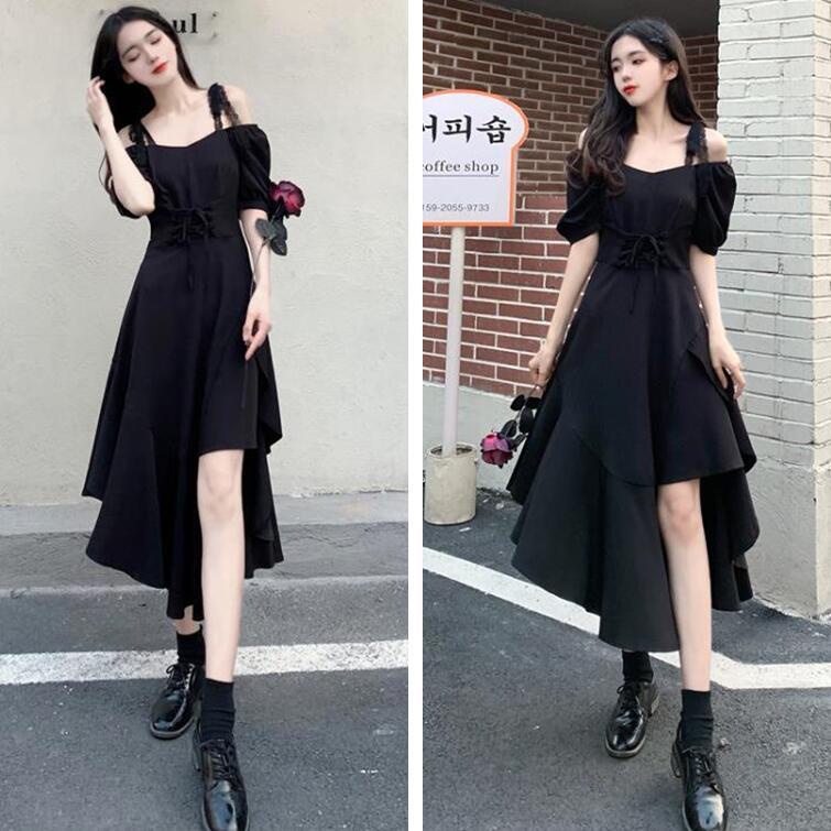 Fat Sister Lace Sling Dress Women Plus Size Women's Clothing MM Hepburn Style Irregular Black Long Skirt