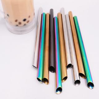 Reusable Boba Smoothie Straw Rainbow Metal Straws Wide Thick Fat Angled Tip  Sharp End Straw for