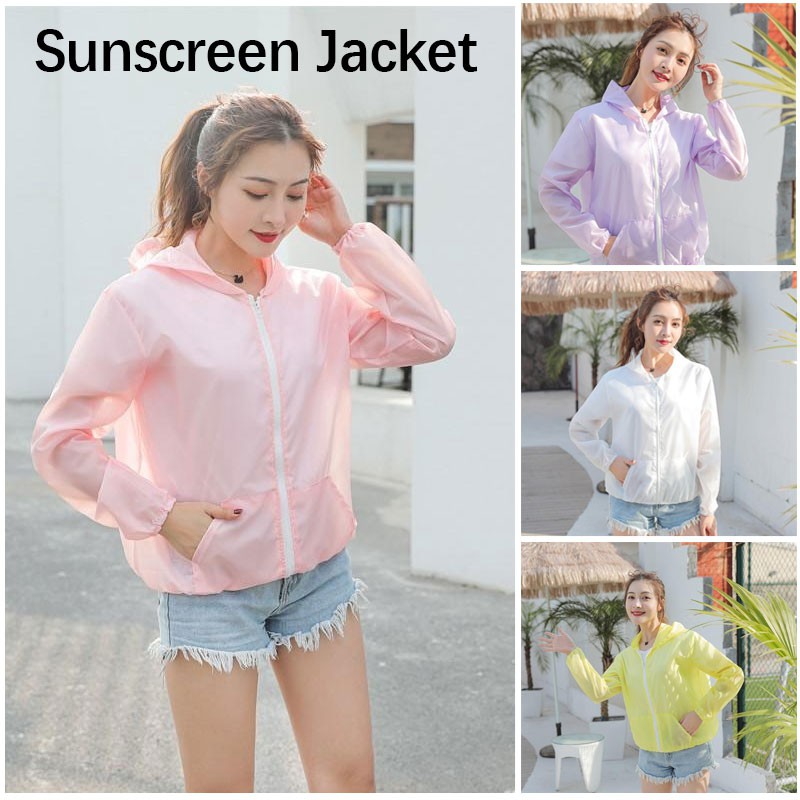 Transparent Sun Protection Clothing Women Zipper Hooded Cycling Anti Uv Jacket