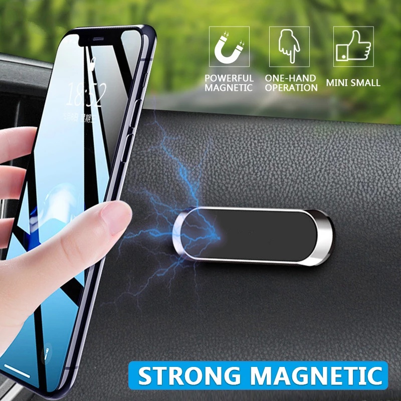 Supporto Magnetico Per Telefono In Auto – Striscia Adesiva – Universale – Nero/Argento