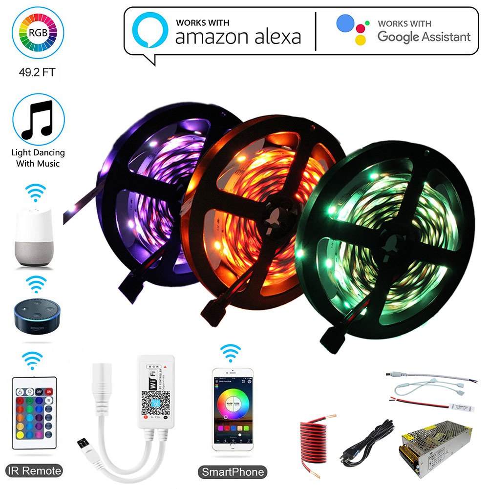 50ft/15M LED Strip Lights Kit, RGBW RGB Led Light Strip WiFi Wireless ...