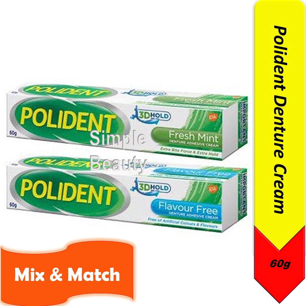 Polident Denture Adhesive Cream Fresh Mint / Flavour Free, 60g [Mix] Shopee Singapore