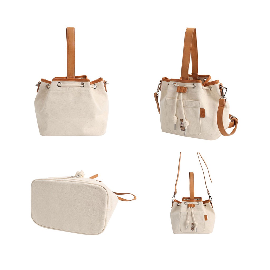 【WHO.A.U】Big Steve Bucket Bag S] WHO.A.U STEVE CANVAS SQUARE BUCKET BAG,IVORY, WHBGD3811A