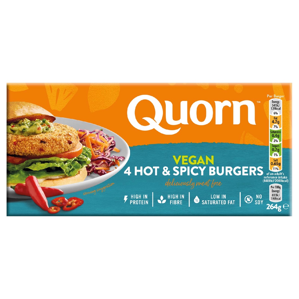 QUORN Vegan Hot & Spicy Burgers Meat Free Plant based Protein ...