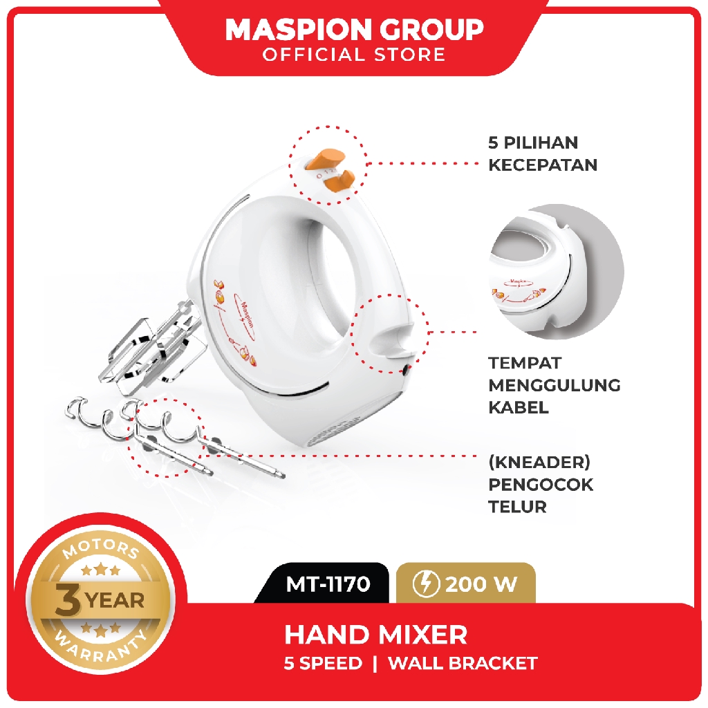 Maspion Electric Hand Mixer Pencampur Elektrik MT-1170 - Gambar 4