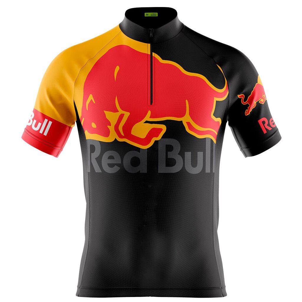 FULL ZIP Men s Cycling Jersey Red Bull Mountain Bike Black Uv 50