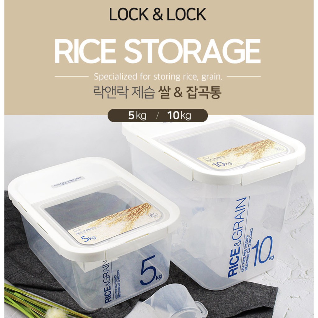 LocknLock Rice Container 5kg/10kg with Desiccant Silica Gel & Measuring