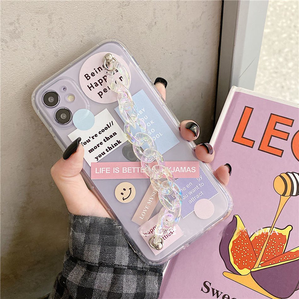 Samsung S20 FE S10 Lite Note 10 Lite S20 S21 Ultra S21 S20 S10 S9 S8 Plus Smiley label TPU Colorful Chain Phone Case