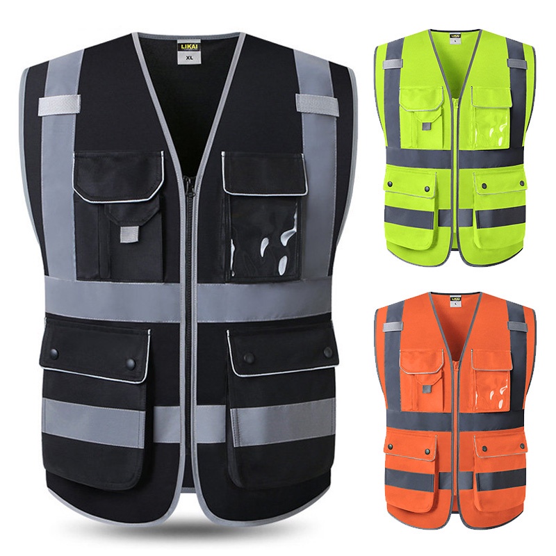High Visibility Black Vest Reflective Safety Work Vest Construction ...