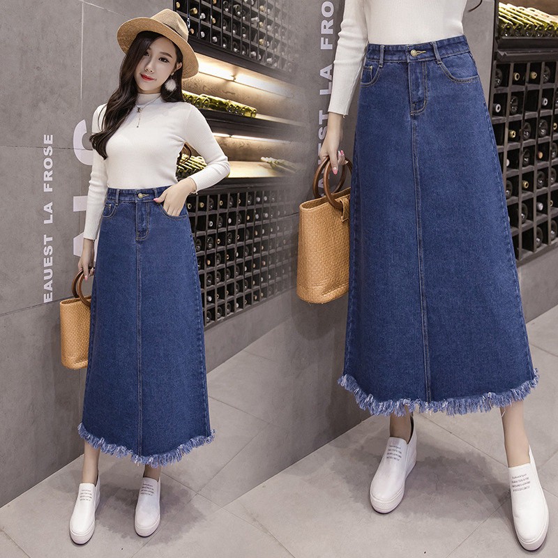 Plus size long 2024 denim skirts girl