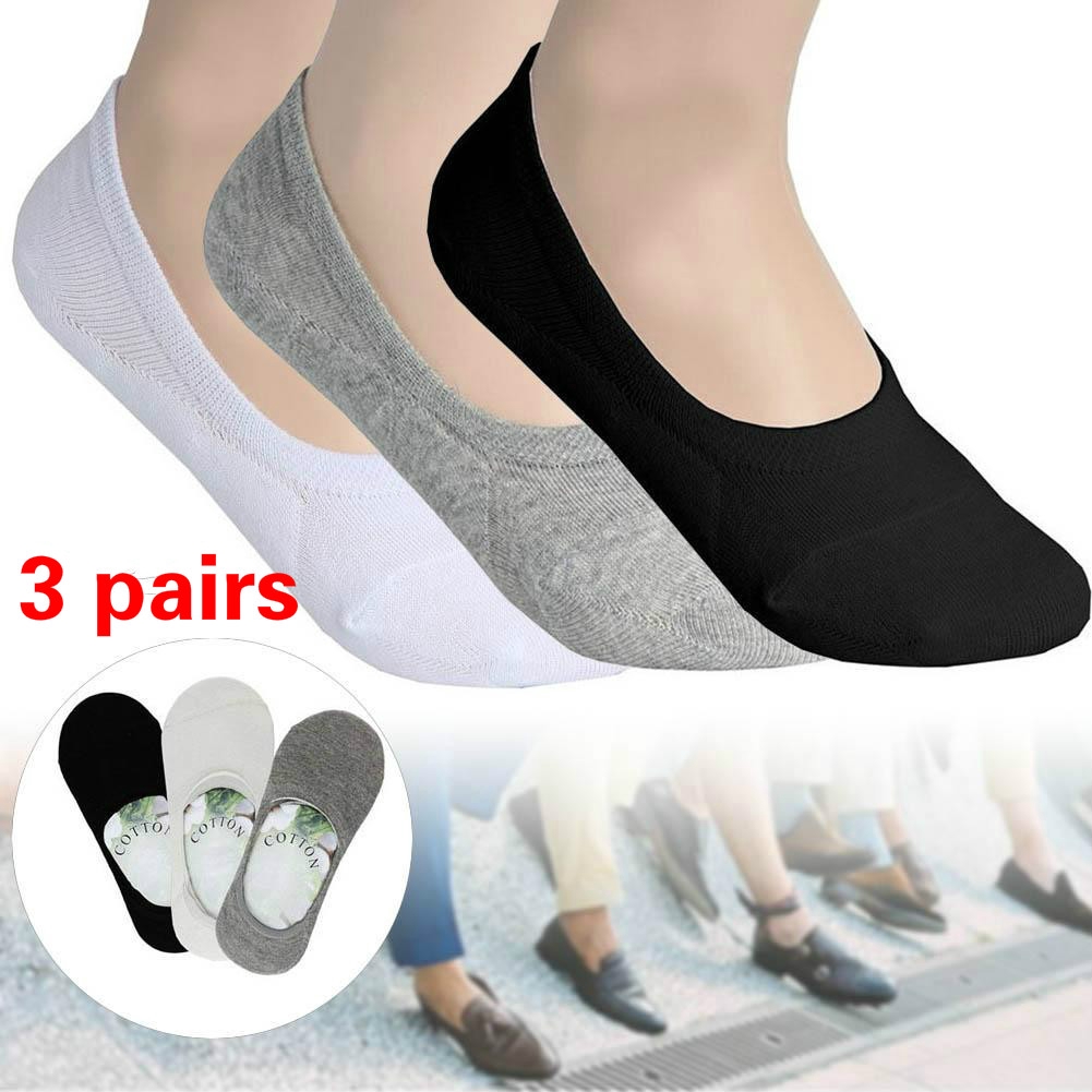 3 Pairs Women Men Cotton Soft Boat Non-Slip Invisible Low Cut No Show Sport Sock