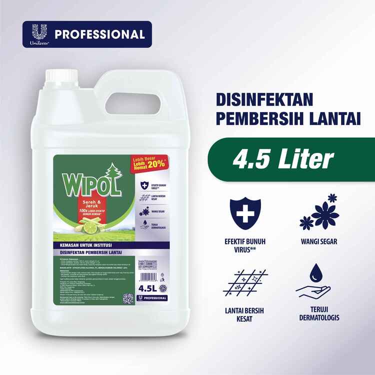 Wipol Professional Disinfektan BKC Pembersih Lantai Sereh Jeruk 4.5 L Jerigen Untuk Horeka