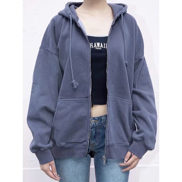 brandy melville carla hoodie with inner fleece zip up jacket hooded oversized sweater Shopee Singapore