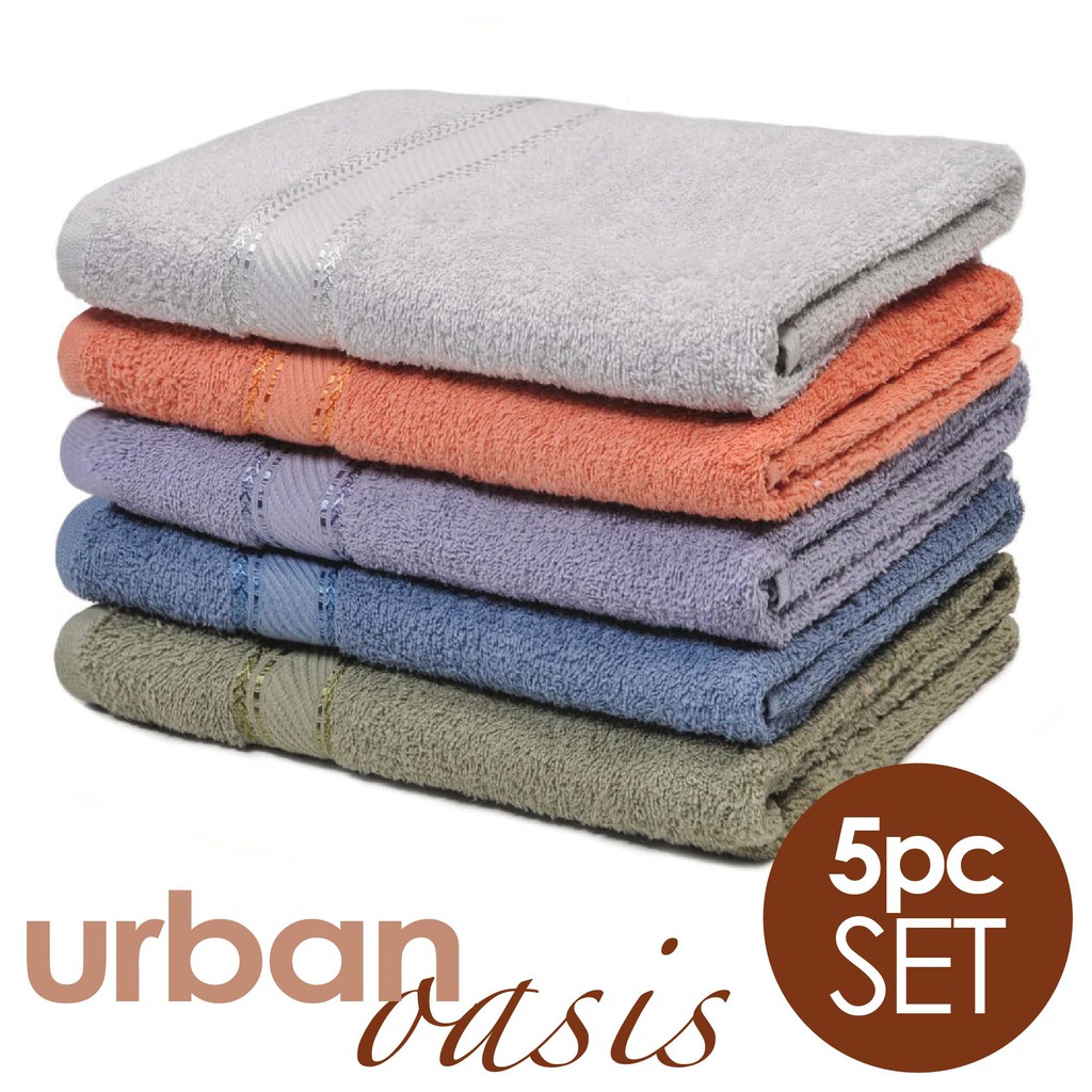 (5pcs Bath Towel) Urban Oasis Dave Bath Towel 100% Cotton Assorted Coloured  Best Deal Bath Towel (65x130cm)