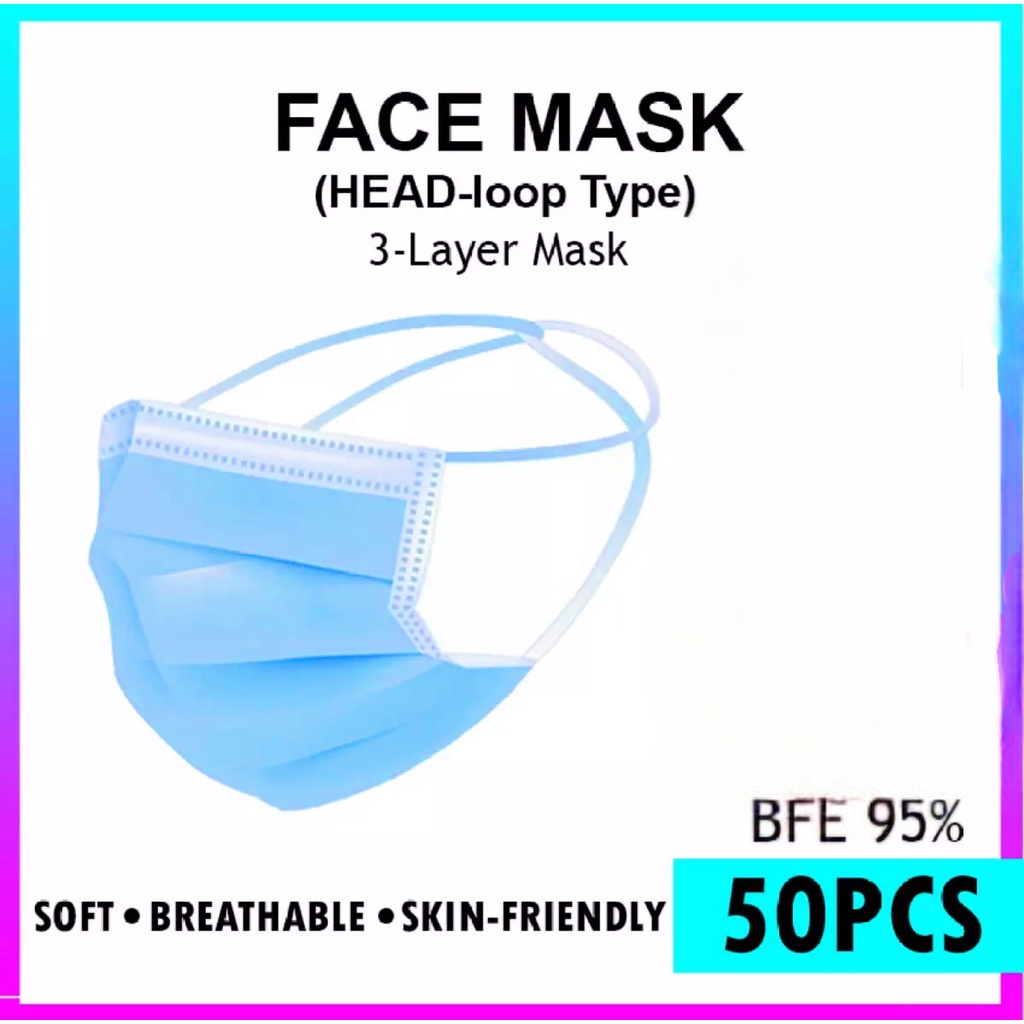 50pcs Mask 3ply Face Mask Hijab Mask Head Loop Headloop Mask Adult Face ...