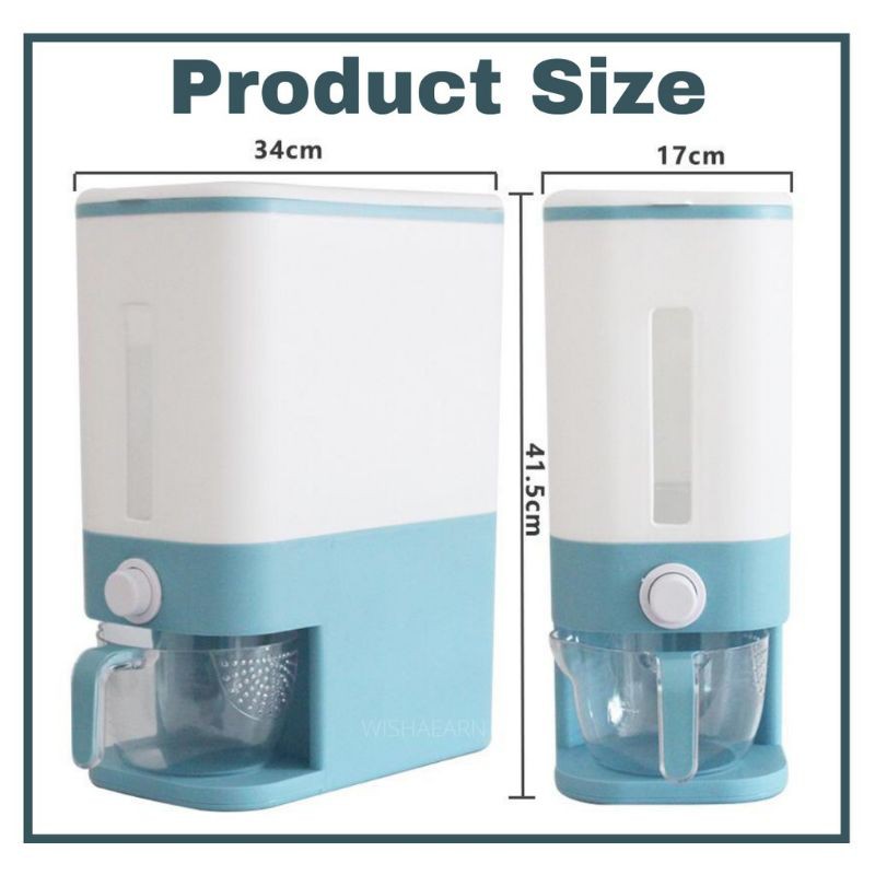 10KG Automatic Rice Dispenser with Rinsing Cup Bekas Beras Viral Smart ...
