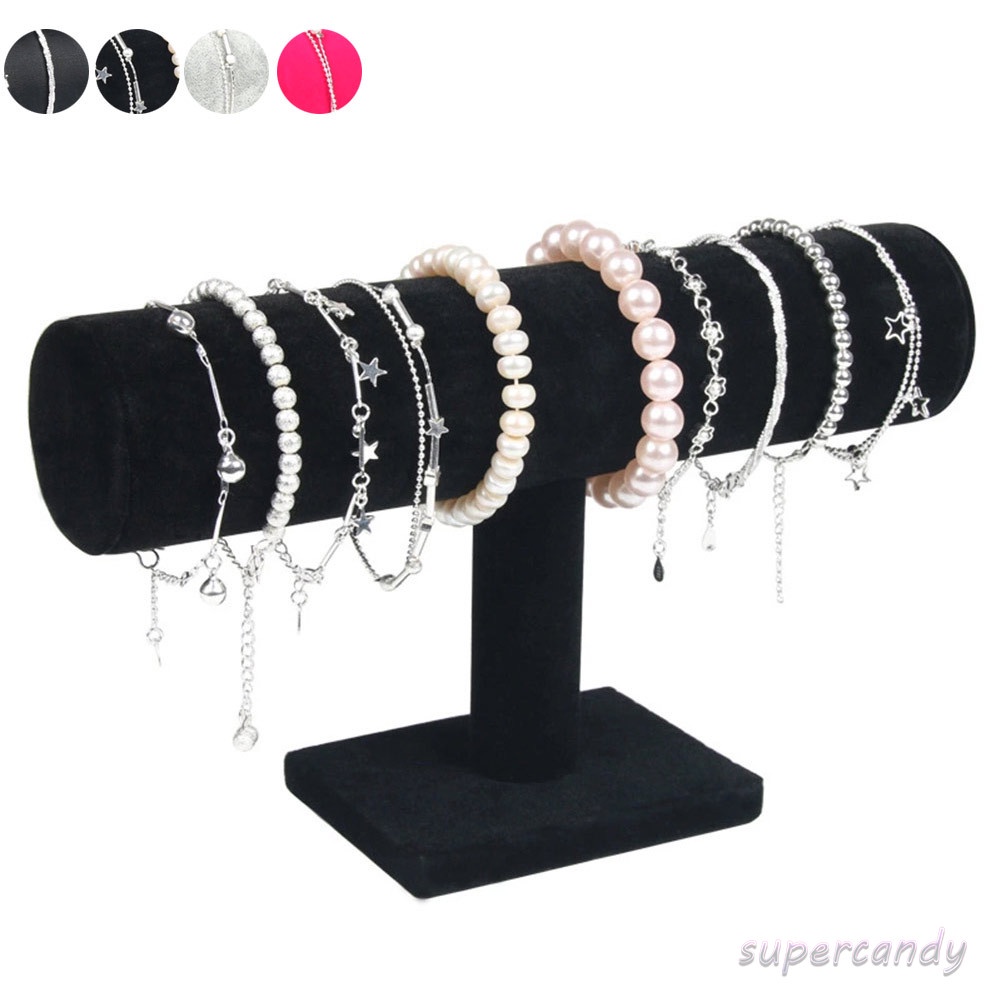 Portable Velvet/PU Leather Bracelet Bangle Necklace Display Stand Holder  Watch Jewelry Organizer T-Bar Rack