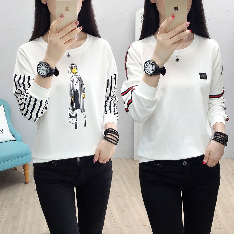 6.6 特价促销=现货爆款《100%纯棉少女长袖圆领卫衣》Ready stock Korean version of pure cotton all-match long-sleeved T-shirt with western style loose blouse, round neck bottoming shirt, casual fashion women’s clothing