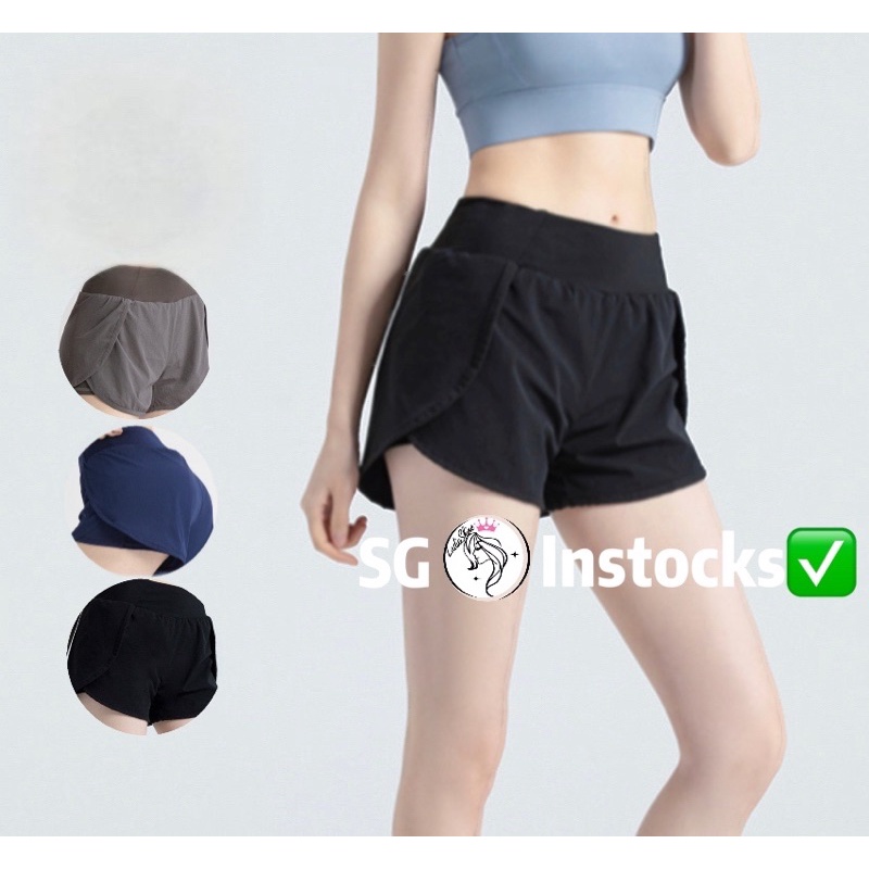 (SG Seller Instocks)LADIES SPORTS SHORTS/ WORKOUT COMFORTABLE SHORTS WITH INNER PROTECTION AND POCKET DARK SERIES COLOR