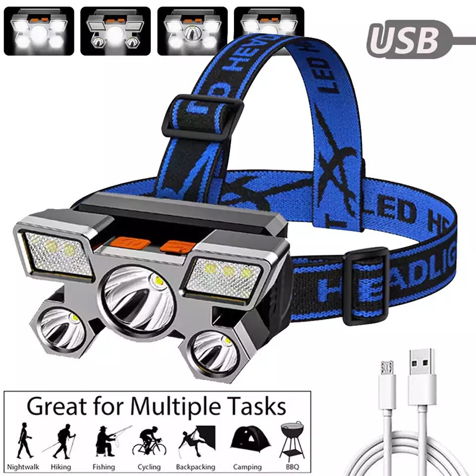 Flashlight Head Spotlight 5 Led Super Bright Waterproof Usb