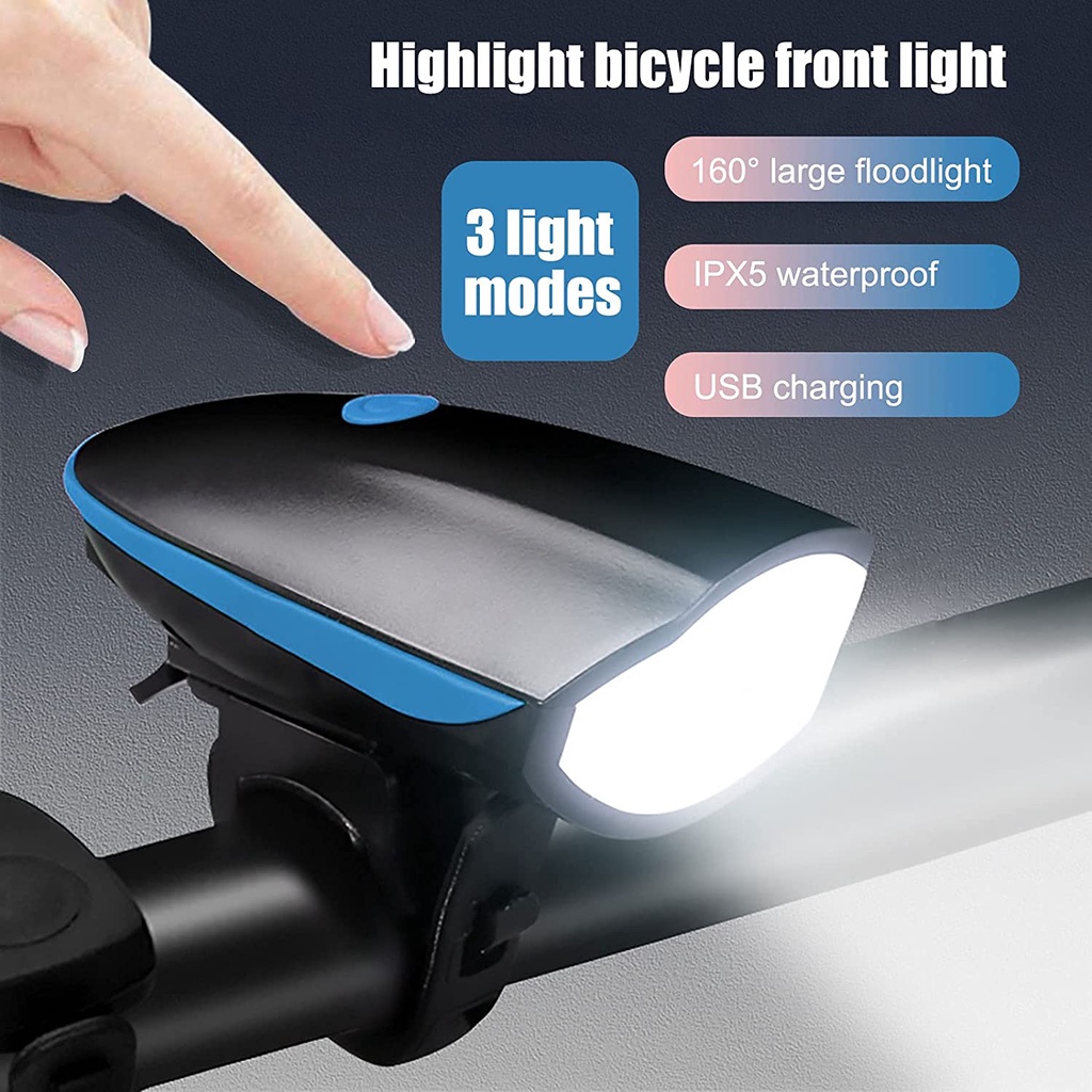 Ultra Bright Bike Lights Set with Horn, Bicycle Front Headlight and