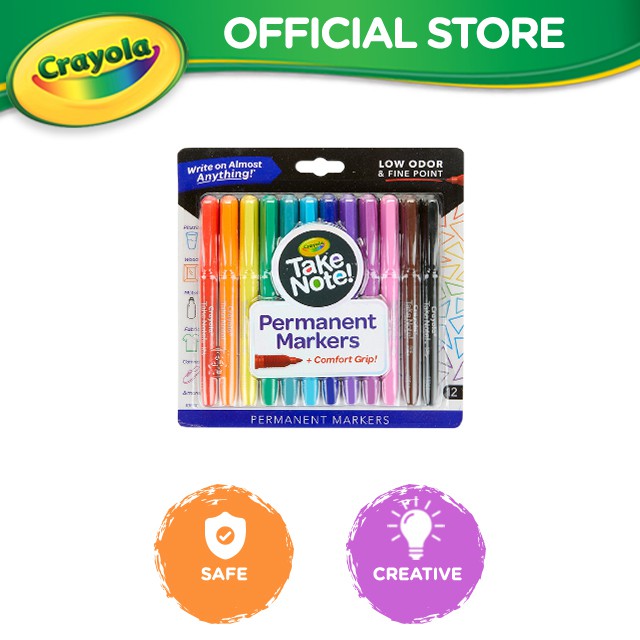 Crayola Take Note Permanent Markers 12 ct, Assorted Colors School ...