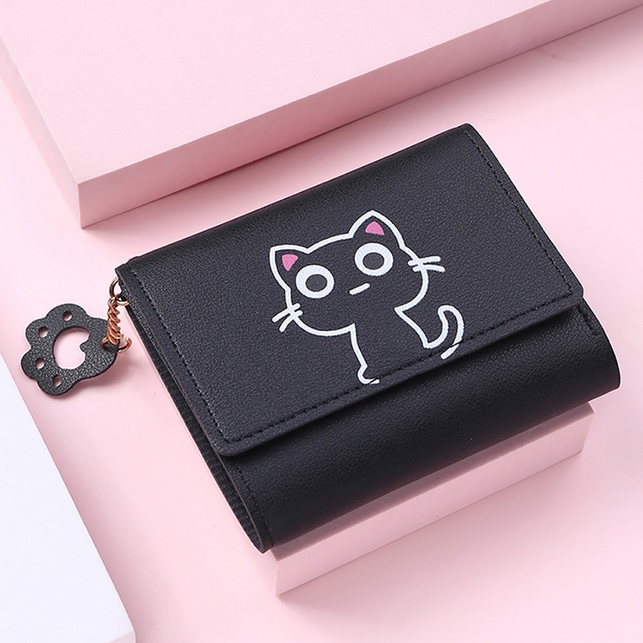 New Women Wallet Cute Cat Short Wallet Leather Small Purse Girls Money Bag  Card Holder Ladies Female Hasp 2021 | Shopee Singapore