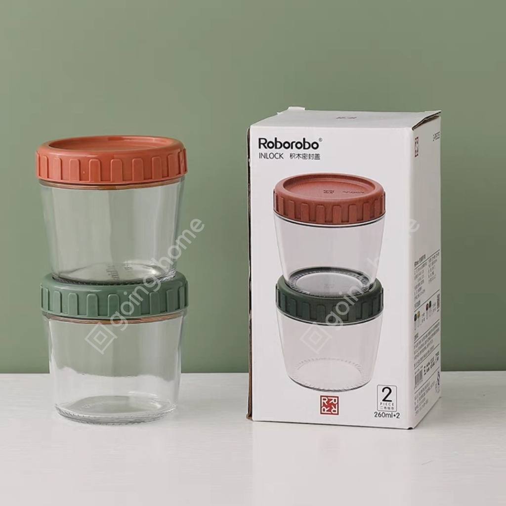 [Set of 2] High Quality Sturdy Glass Tupperware Cute Airtight Food ...