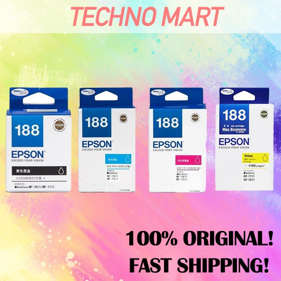 [SG Local Stock] Original Epson 188 T188 Black Cyan Magenta Yellow WF ...