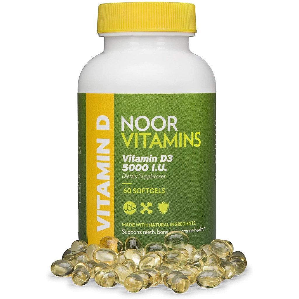 Noor Vitamins Halal Vitamin D, Halal Vitamin D3, 5000 IU 60 Softgels