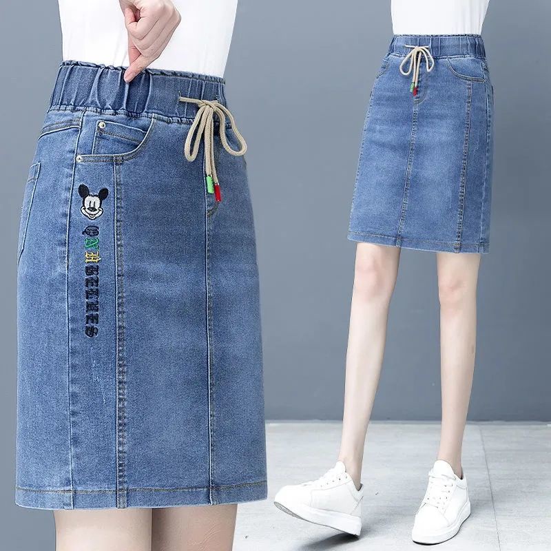 Elastic waist shop denim skirt short