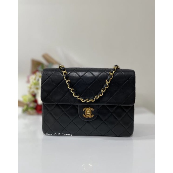 Pre-Loved) Chanel Classic Mini Square Black Lambskin Vintage Bag