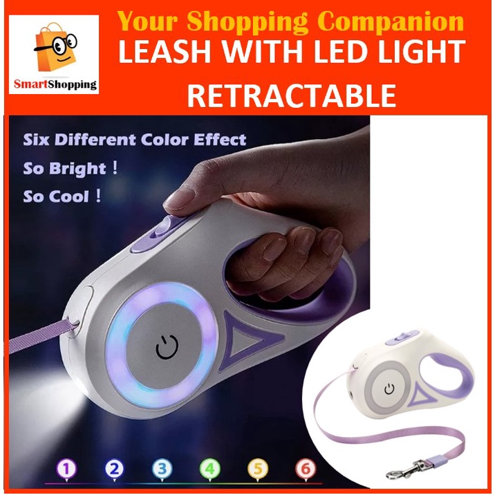 Retractable Dog Leash For Dogs Cats With Flashlight Automatic Nylon Dog ...