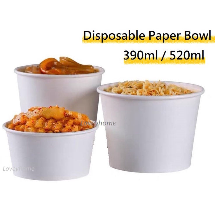 390/520ml Disposable White Paper Bowl (50pcs±) Takeaway Food Container ...