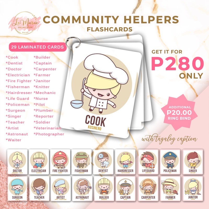 COMMUNITY HELPERS COMPLETE TAGLISH Laminated Flashcards Educational ...