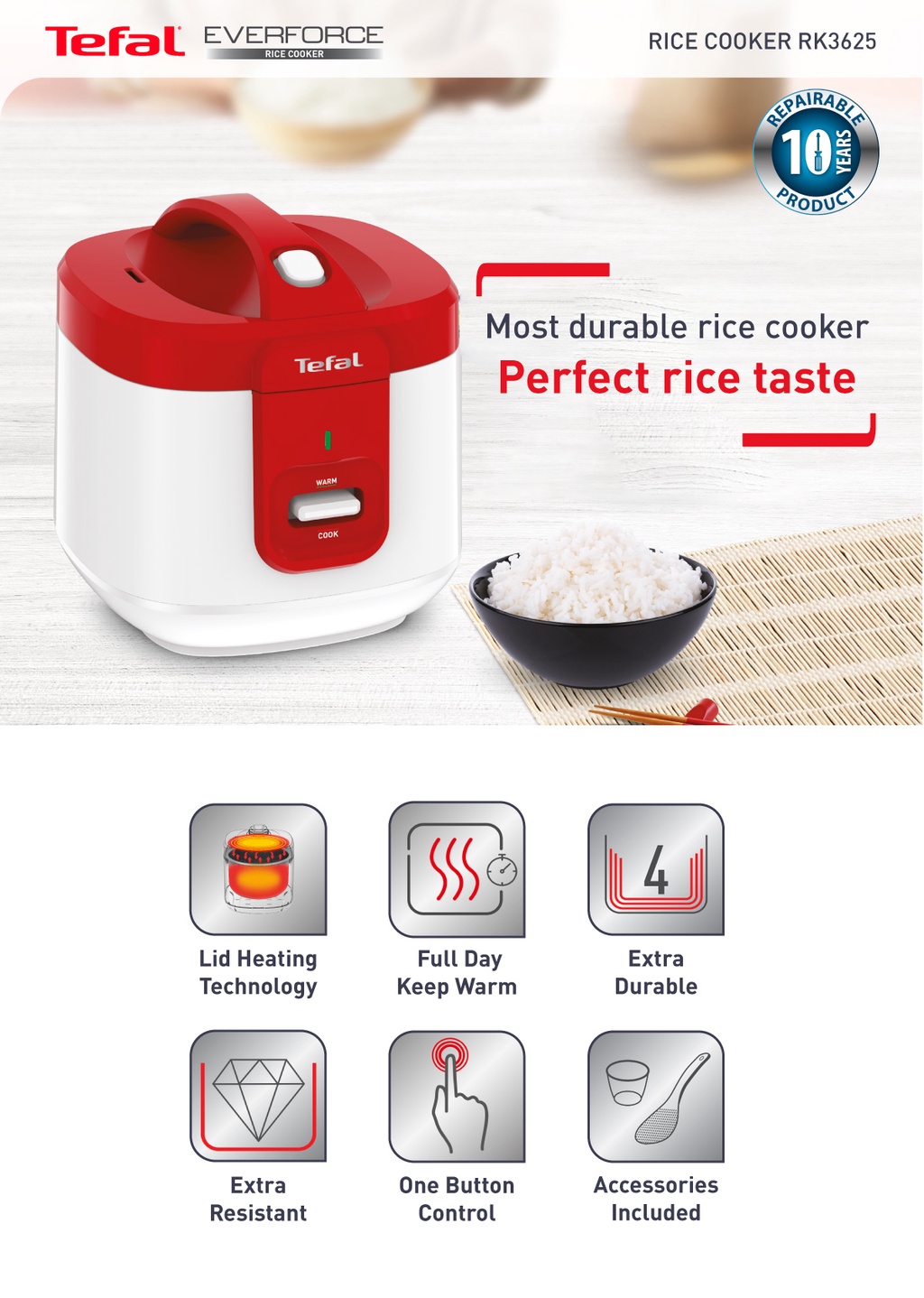 Tefal Everforce Mechanical Rice Cooker 2L RK3625 – 4-Layer, Ultra ...