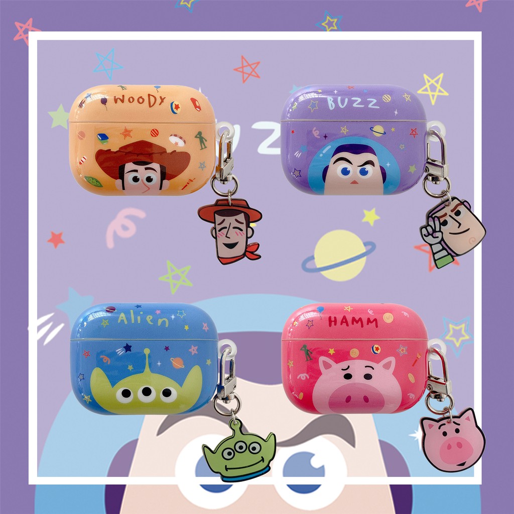 Airpods case Gen 3 Cartoon KeyChain Cartoon Pendant gen 2 gen pro soft casing Portable For Apple Bluetooth earphone Protective Case Woody Buzz Alien Hamm Toy Story