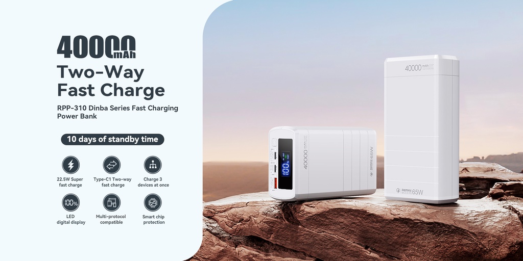 REMAX Authentic 40000mAh RPP-310 65W PD + QC Fast Charging Power Bank ...