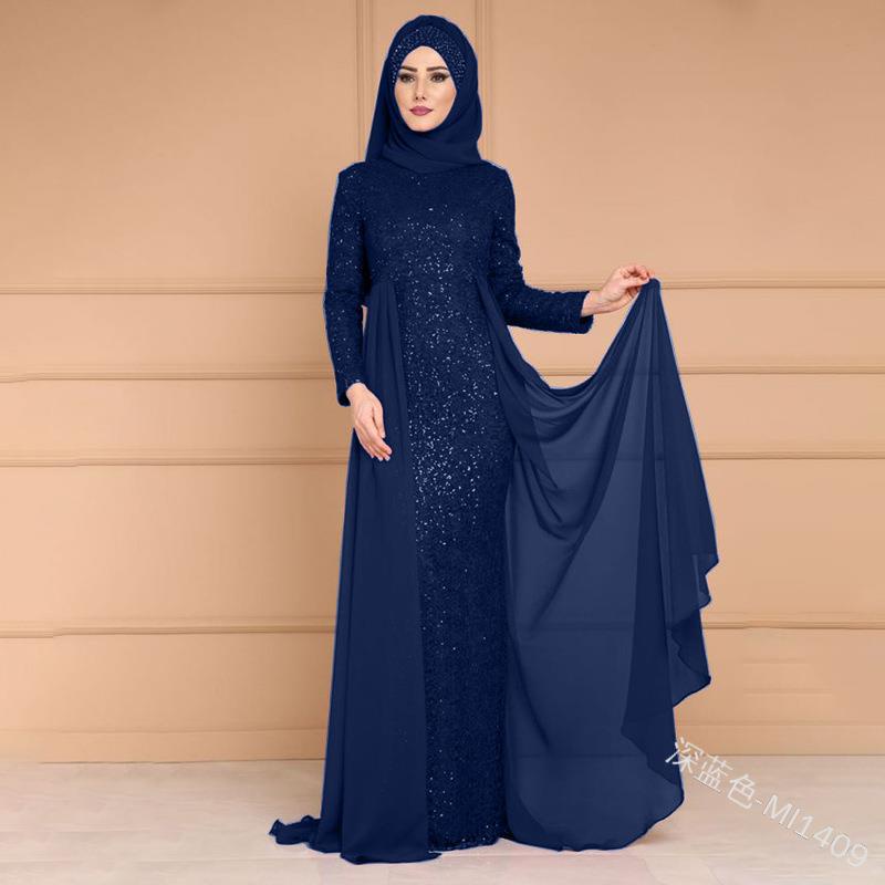 Delivery Within 15 Days Long Skirt Women Dinner Party High End Muslim Dress Spring New Style Sequined Fashion Temperament Slim Fit Long Sleeved Shopee Singapore