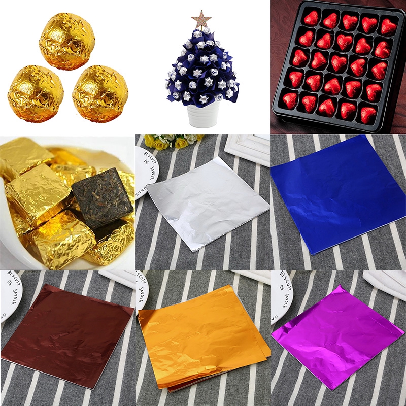 100pcs Colored Tin Foil For Chocolate Wrapping & Gold Aluminum Foil For Tea  Packaging