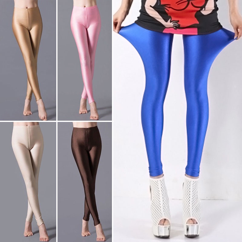 Fluorescent Seven-point Leggings Shiny Solid Color Gloss Pants