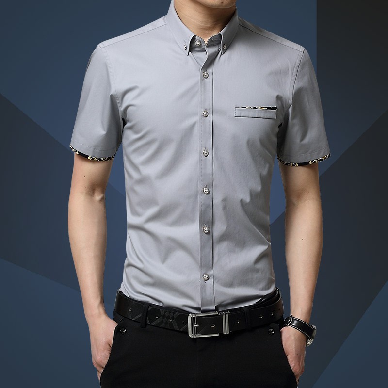 Short Sleeve Men Shirt Fashion Floral Work Shirts Korean Business Slim ...