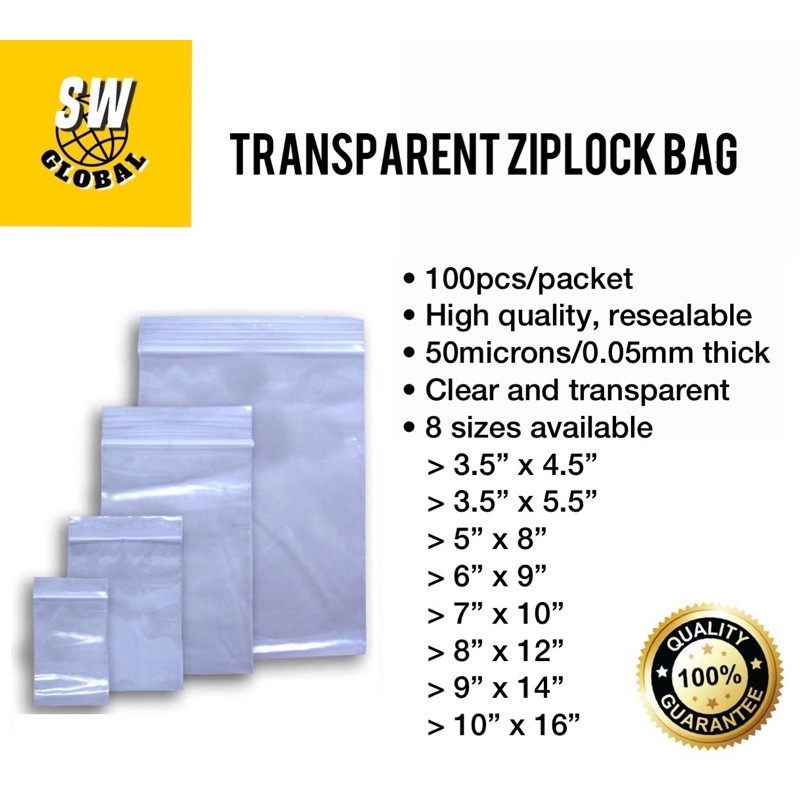 SG Ziplock Bag Zipper Bag Various Sizes Resealable Transparent Shopee Singapore