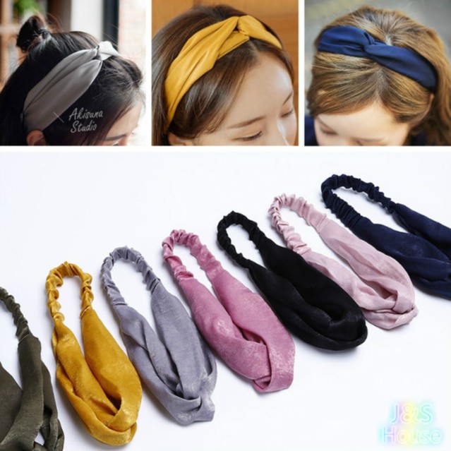 F005 Korean fashion Imitation silk cross headbands pure color graceful ...