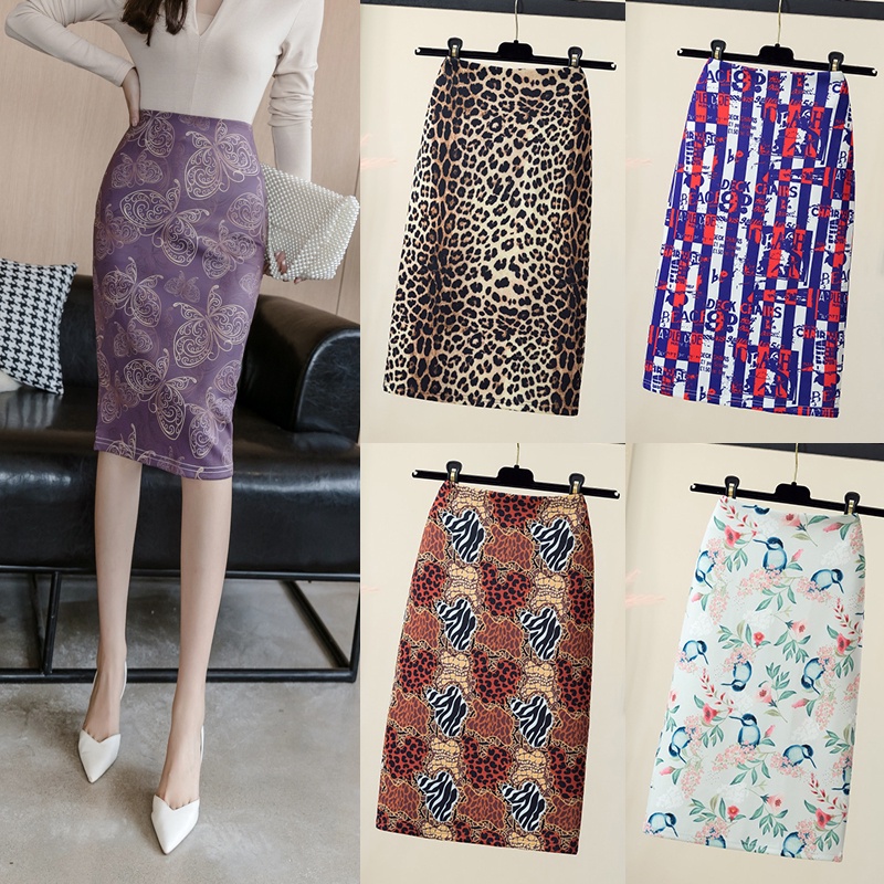 New Style Bag Hip Skirt Female Print Slim Pencil Skirt High Waist