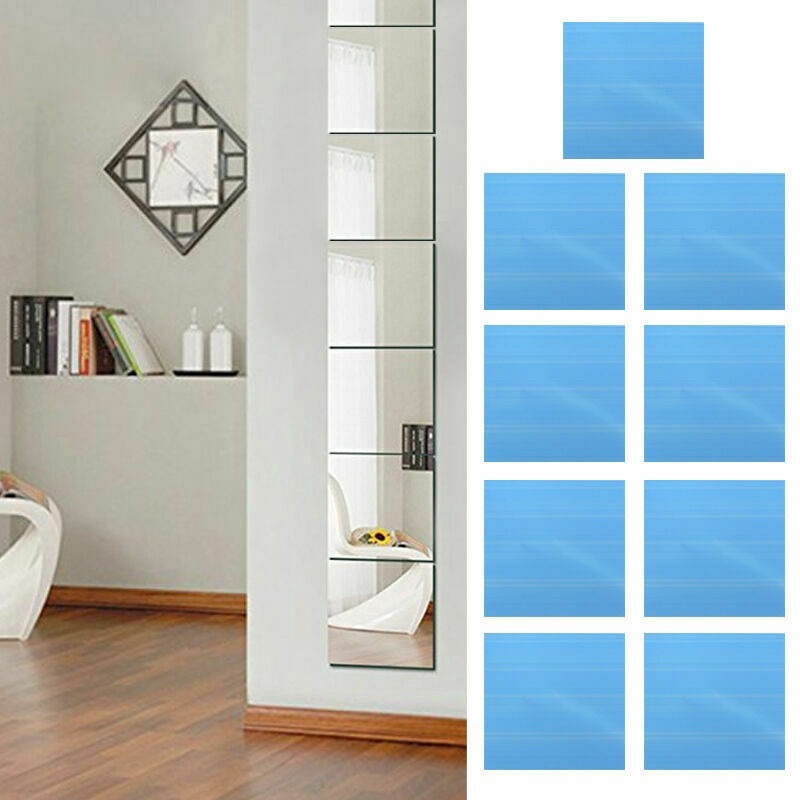 9 Pcs 3D Square Mirror Removable Wall Sticker Tile Wall Sticker DIY ...