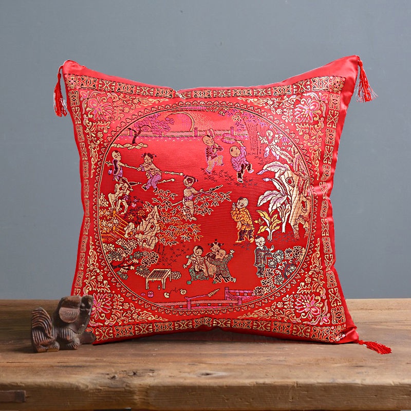 Chinese New Year Decorative Embroidered Cushion Cover Pillowcase
