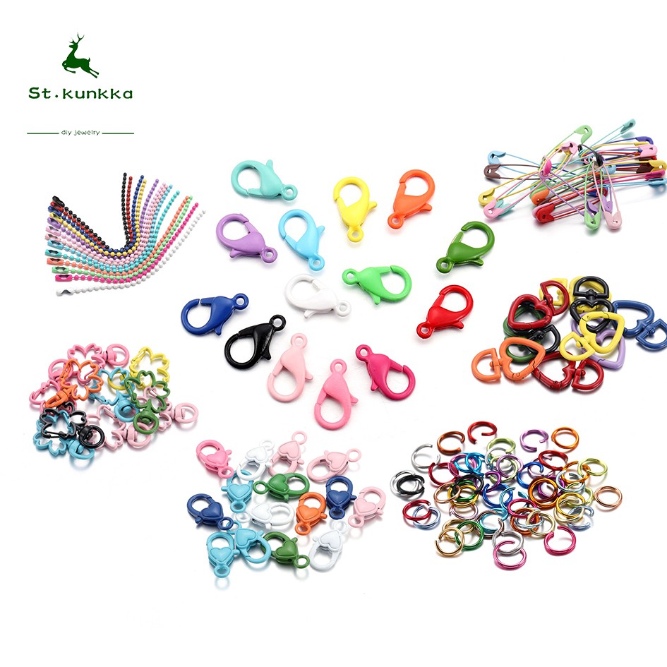 St.kunkka New Fashion Multi-colors Mixed Alloy Open Rings Lobster Clasp Hooks Ball Chains DIY Jewelry Making Findings Supplies
